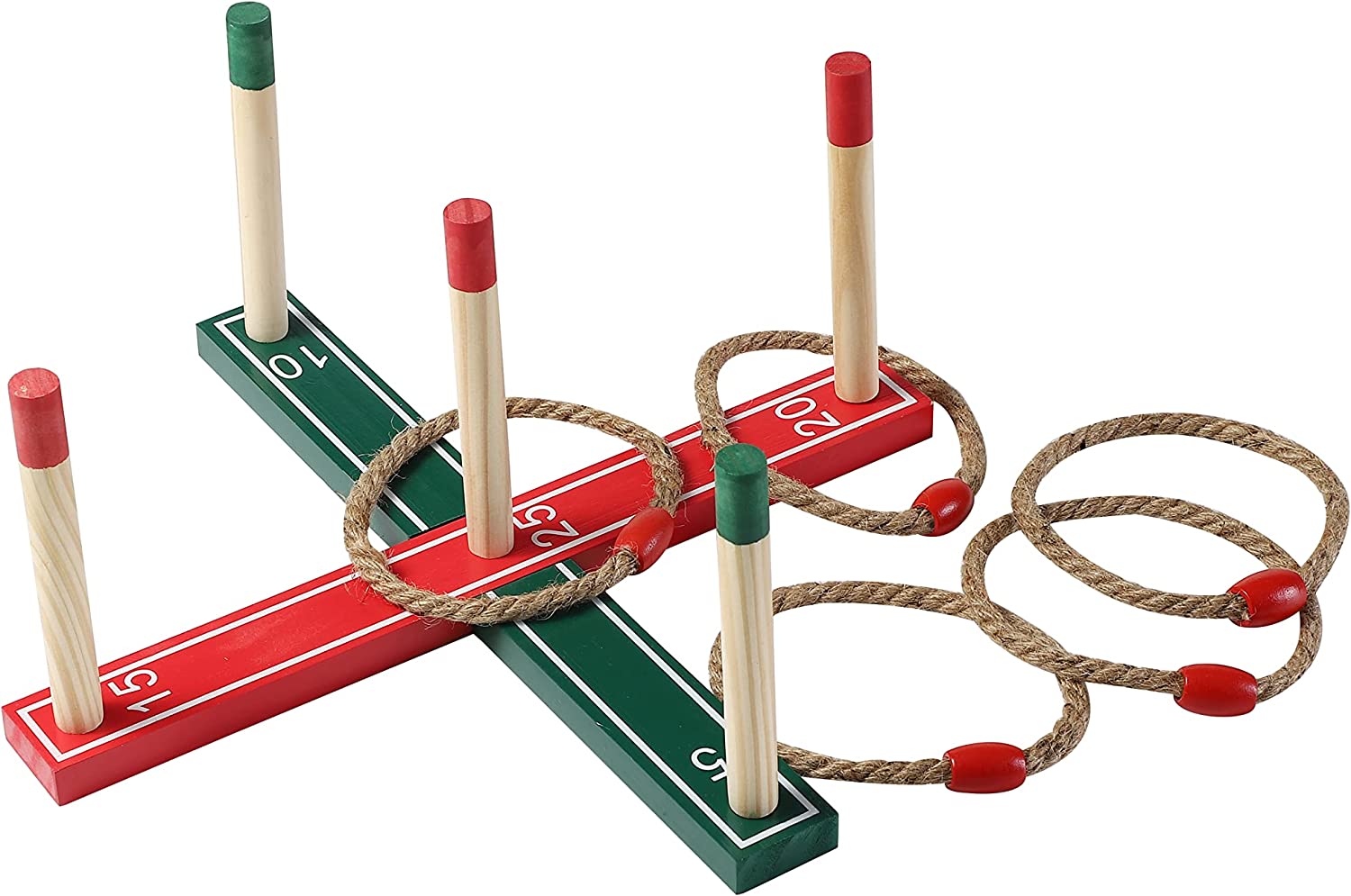 Quoits Wooden Set Ring Toss Game Perfect Toy For Outside Garden Games With Wood Pegs and Rope Hoops Hoopla